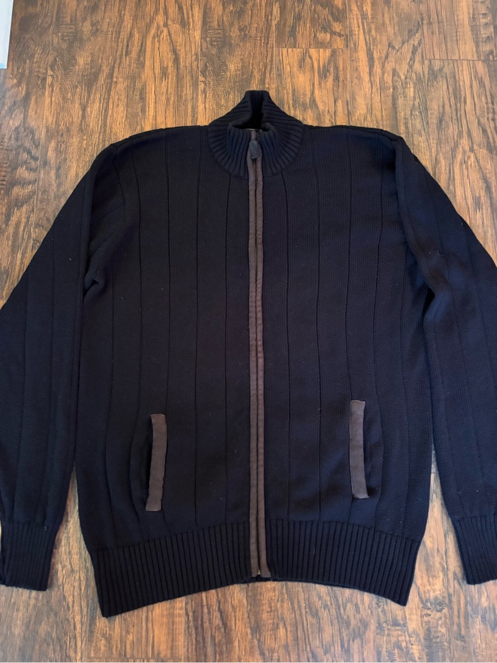 Oscar de la Renta Black Full-Zip Ribbed Knit Sweater 100% Cotton Academia Large - Picture 2 of 9